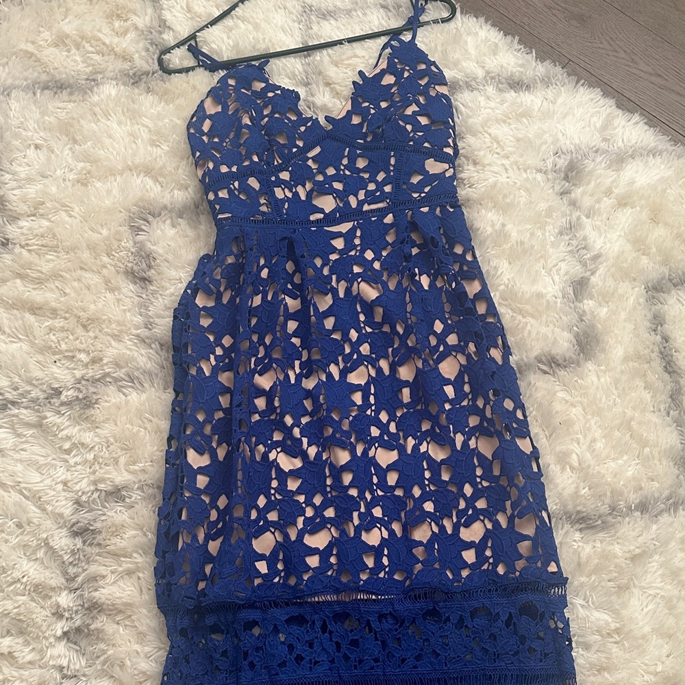 Amazon Royal Blue Lace Mini Dress with Spaghetti Straps